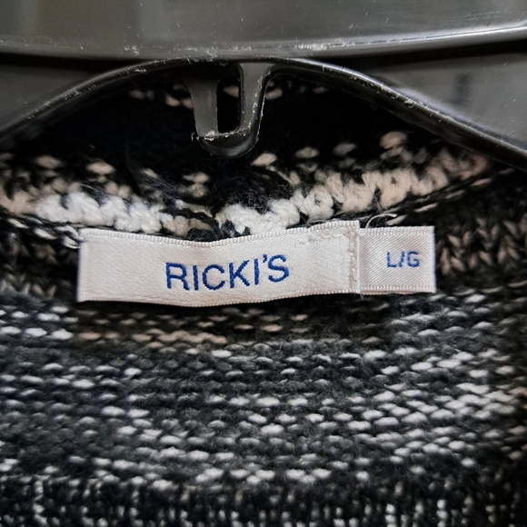 Ricki's Open Cardigan Sweater Women's Size Large Striped Knit Grey Black White - Picture 7 of 10